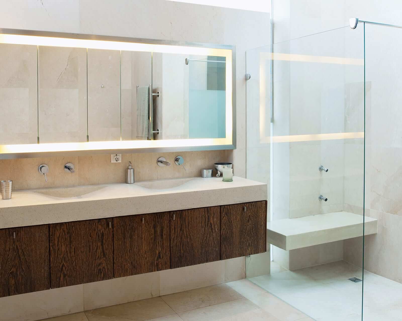 quality frameless showers corner shower in large modern bathroom